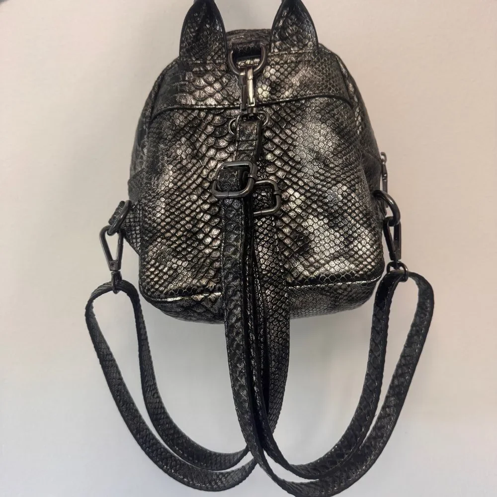 Mini Backpack By BCBG Black & Silver Faux Snakeskin